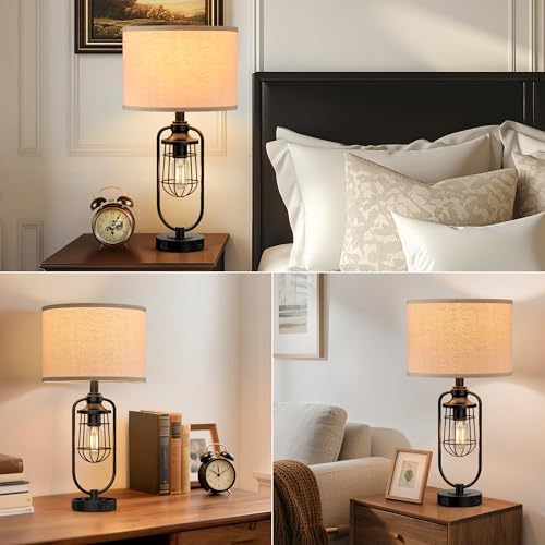 24" Farmhouse Black Table Lamps Set of 2 for Living Room, USB A+C - Image 4
