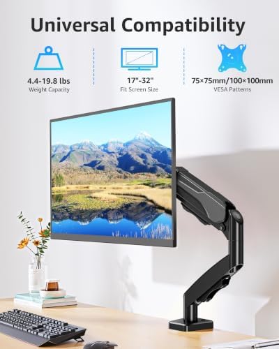 MOUNTUP Single Monitor Desk Mount Holds Screen up to 32 inch, Height Adjustable Monitor Arm, Full Motion Computer Monitors Stand with Clamp/Grommet Base, VESA Mounts Fit 4.4-19.8lbs Computer, Black - Image 3