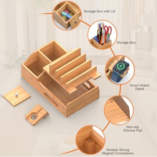 Bamboo Charging Station for Multiple Devices with USB Charger, 5 Cables - Image 4