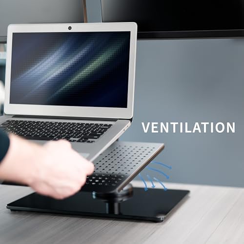 VIVO Freestanding Dual Computer Monitor and Laptop Combo Desk Stand with Glass Base, Fits up to 32 inch Monitors and 17 inch Laptops, Black, STAND-V003FGL - Image 6