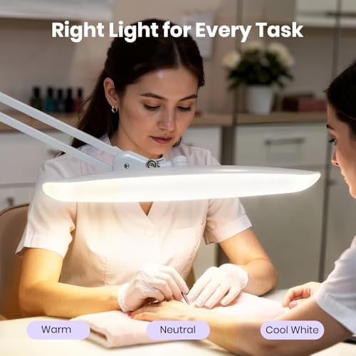 Neatfi XL 2200 Lumens 20W LED Desk Lamp with Clamp – Adjustable Color Temperature | 4-Level Dimmable Light | Home Office, Crafts & Workbench | 20-Inch Wide Head (White, CCT with Base) - Image 2