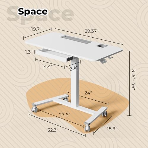 40"×20" Mobile Desk with Drawer, Rolling Desk with Storage - Image 3