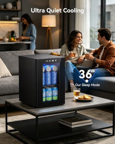 24 Can Beverage Refrigerator, Countertop Mini Fridge with Glass Door, Black - Image 4