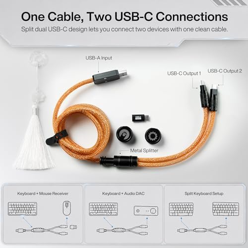 Angry miao Split Dual 8K Gaming Cable AM Edition 1.4m (4.6ft), High-Speed Dual Connection, Low Latency, Compatible with USB Type-C Devices, Durable Mesh Silver-Plated Wire - Starburst Orange - Image 3