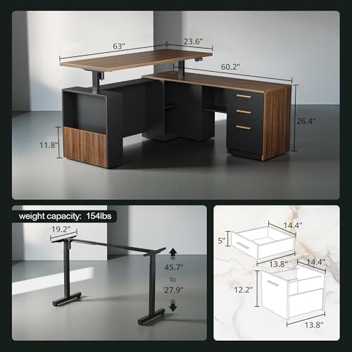 ModernMate 63" L Shaped Executive Standing Desk with 3 Drawers - Image 2