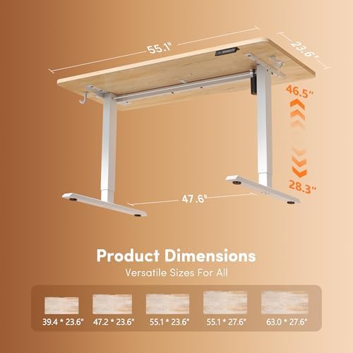 FEZIBO 55 x 24 Inchs Electric Standing Desk, Height Adjustable, Sit Stand Up, Computer Office Desk with Splice Board, White Frame/Maple Top - Image 3