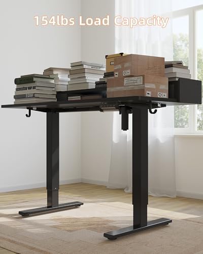 YIHAYO Electric Standing Desk with Drawers, 60 x 24 Inches Adjustable Desk with Storage Shelf, Computer Table with Splice Board for Home Office, Black Frame/Black Top - Image 4