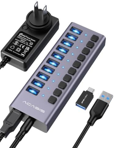 ACASIS Powered 10 Ports USB 3.2 Hub, 10Gbps Data Transfer, 48W Adapter by ACASIS
