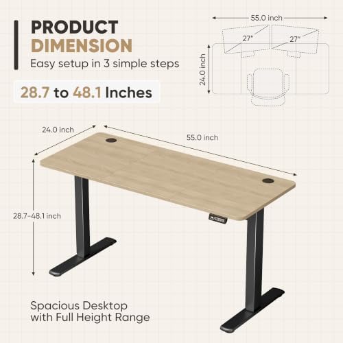 Furmax 55 Inches Electric Height Adjustable Standing Desk Home Office Desk - Image 3