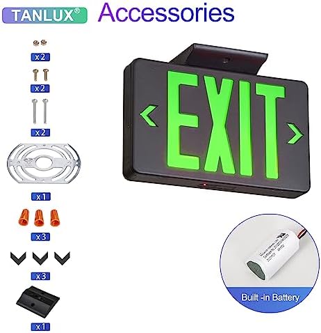 TANLUX Green Exit Sign with Black Housing, LED Emergency Exit Light with Battery Backup, UL Listed, Hardwired Exit Signs with Emergency Lights, Commercial Emergency Lights for Business - 2 Pack - Image 4