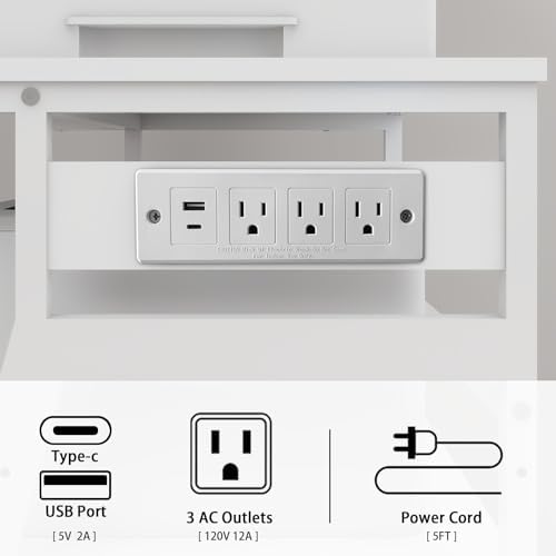 Natwind 3 Tier Large Printer Stand, 24"x20", with Charging Station,White - Image 6