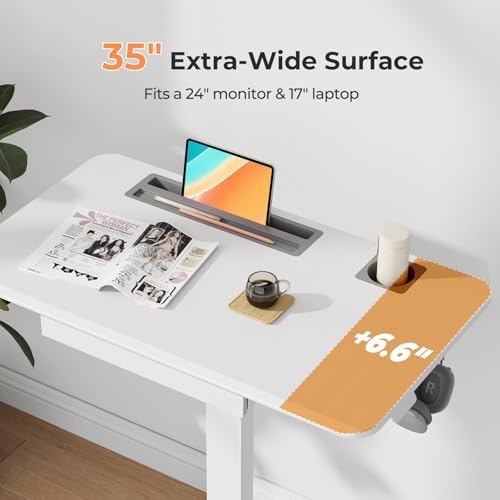 Mobile Standing Desk with Drawer, 35"×20" Small Desk, White - Image 5