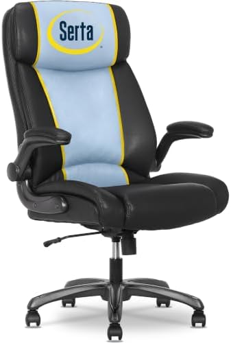 Serta Big and Tall Office Chair with Lumbar Support, Flip Arm Leather Chair by Serta