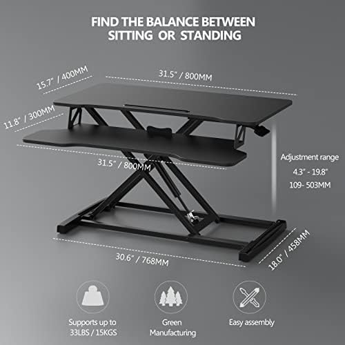 FITUEYES Height Adjustable Standing Desk 32” Wide Sit to Stand Converter - Image 5