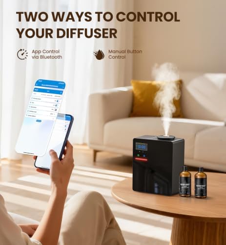 Waterless Essential Oil Diffuser with 2 x 100ML Oils, 5000 Sq.Ft Whole House Scent Machine, 200ml Cold Air Fragrance Diffuser with Bluetooth App Control for Home Hotel Office, Black - Image 3