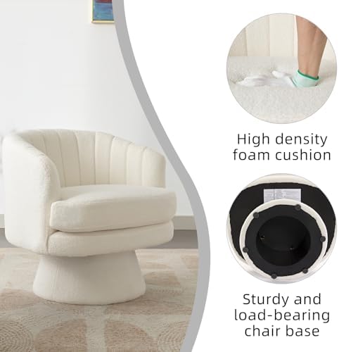 CANMOV Swivel Accent Chair with Armrest Set of 2, Modern 360 Degree Swivel Barrel Chair with Curve Back and Soft Cushion,Comfy Round Sherpa Teddy Armchair Single Sofa for Living Room,Beige - Image 3