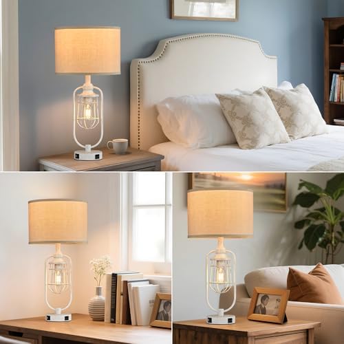24" Antique Farmhouse Table Lamps Set of 2 for Living Room, USB A+C - Image 4