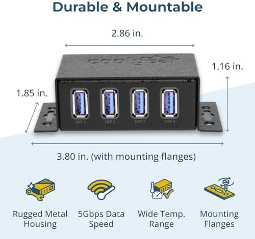 Coolgear 3.2 Gen 1 USB Hub - 4 Port USB Hub with 5Gbps Data Transfers, Mountable Metal Housing, 5V Power Adapter, ESD Surge Protection, Bus or Self Powered - Image 3