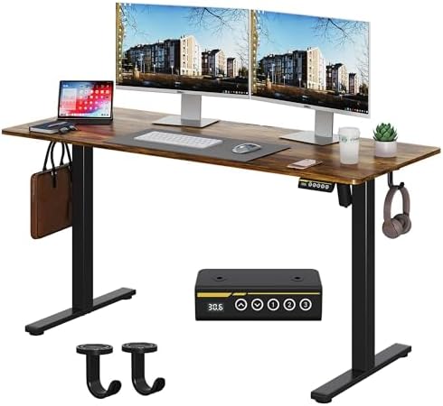 55 x 24 Inch Electric Standing Desk, 3 Memory Presets, Brown by GamorkLLC