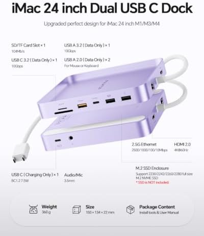 11-in-1 USB C Hub for iMac 24" M1/M3/M4 with M.2 NVMe 4TB SSD Enclosure - Image 2