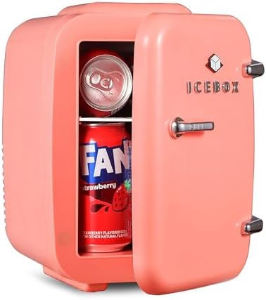 IceBox 4-Liter Mini Fridge Cooler/Warmer, IBMF4BLS, Blush Red by ICEBOX