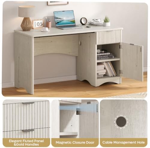 Bestier Computer Desk with Drawers, 47" Wood Office Storage Desk, White Oak - Image 4