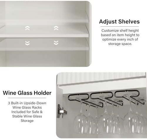 55.1" Coffee Bar Cabinet with Mini Fridge Space, Power Outlet, White - Image 5
