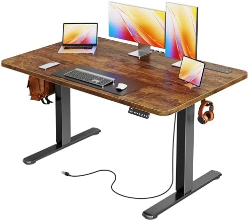 Huuger 47 X 24 Inch Electric Standing Desk with Power Outlets and USB-C Port, Height Adjustable Desk, Sit Stand Desk for Home Office, Computer & Gaming Desk, Stable Steel Frame, Rustic Brown by Huuger