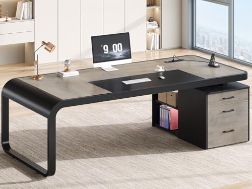 Itaar 70.9" Executive Desk, Large Computer Desk with Drawers and Lateral File Cabinet, Office Desk with Removable Shelves, Business Furniture Desk Workstation for Home Office, Gray by Itaar