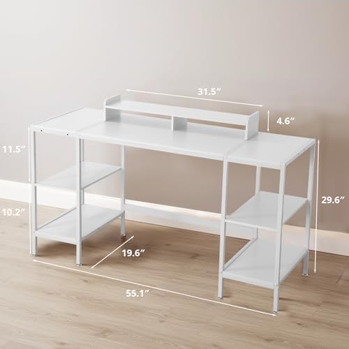 MINOSYS Computer Desk 55-inch with Storage Shelf - White Ideal Gaming Desk for Bedrooms, Small Spaces, and Home Offices Modern Writing Desk for PCs. - Image 3