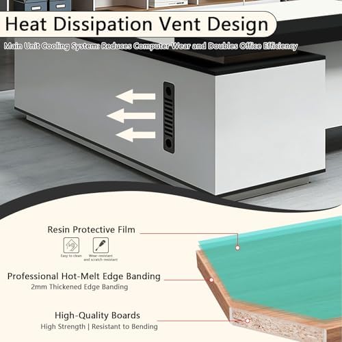 L Shaped Executive Desk with Drawers, Large Office Desk with Storage Cabinet, Wood L Shape Desk for Home Office or Business Workspace, Left or Right Cabinet Option, Multiple Sizes & Colors - Image 3