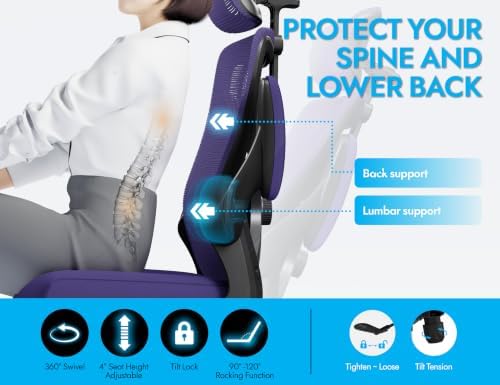 Ergonomic Office Chair: Mesh Desk Chair Comfy with Headrest& Lumbar Support - Image 5