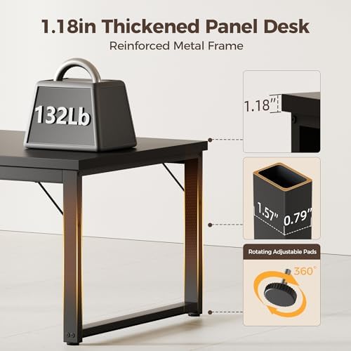 Mericonia 48 Inch Computer Desk with Power Outlets, 1.2" Thick Office Table - Image 4