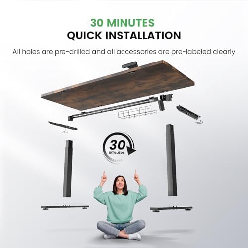 Electric Standing Desk Adjustable - 55 x 24 Inch Sit Stand up Desk with 0.8 Inch Thick Tabletop - Adjustable Height Table with 3 Memory Preset, Cable Management for Home Office - Image 7