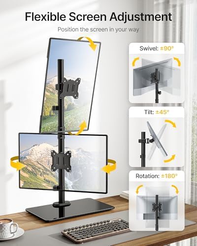 monTEK Vertical Dual Monitor Stand for 17-32", Glass Base - Image 5