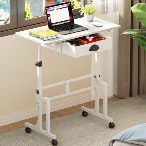 Cidaziya Adjustable Height Standing Desk for Walking Pad Treadmill, Portable Rolling Desk for Laptop with Drawer, Small Moblie Sit to Stand Desk On Wheels with Stiffener for Home Office Dorm Bedroom by Cidaziya
