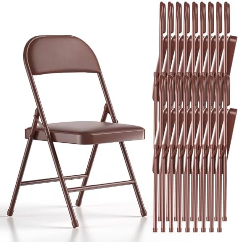 Nazhura Folding Chairs with Padded Vinyl Cushion Chairs with Comfortable Cushion and Durable Steel Frame for Home and Office, for Indoor and Outdoor Events (Brown, Vinyl, 20 Pack) by NazhuraGoodCompanionAtHome