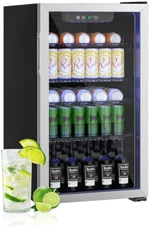 Erivess 126 Can Mini Fridge, Glass Door Beverage Refrigerator, 3.2 Cu.ft by Erivess