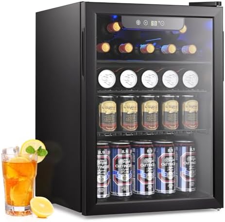 Electactic 2.6 Cu.ft Beverage Refrigerator Cooler, 95 Can Mini Fridge Glass Door with Adjustable Shelves, Digital Temperature Display, Freestanding Small Drink Fridge for Home, Office or Bar(Black) by Electactic