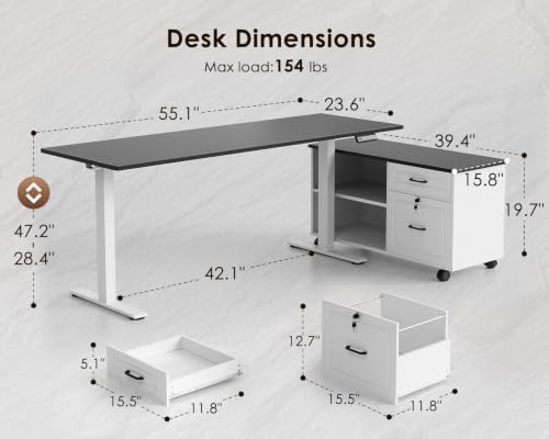 OffiGo 55" L Shaped Electric Standing Desk with Cabinet Sets, Black/White - Image 3