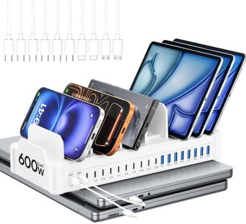 20-Port 600W Moezuti Charging Station for Multiple Devices with 10 Cables by Unknown