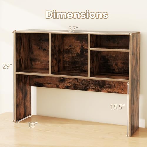 Moccha Desktop Bookshelf, 2-Tier Countertop Storage Hutch, Wood Storage Rack Display Shelf with 4 Shelves for Computer Desk, Multipurpose Desk Organizer Desk Hutch for Home Office Dorm (Coffee) - Image 3