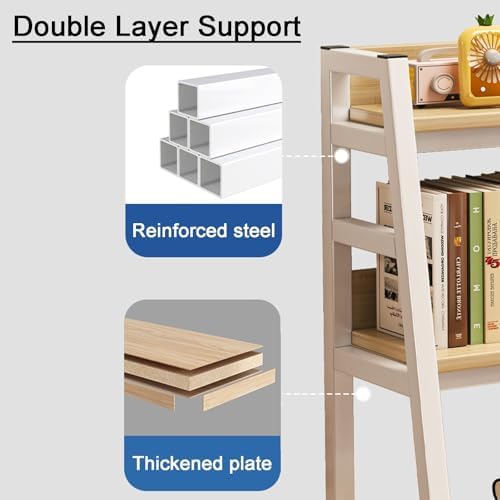 Trapezoid Desk Hutch Dorm, Multipurpose Desktop Bookshelf, 3-Tier Desktop Storage Shelves Display Rack for Office Home(Yellow,55cm/22in) - Image 4