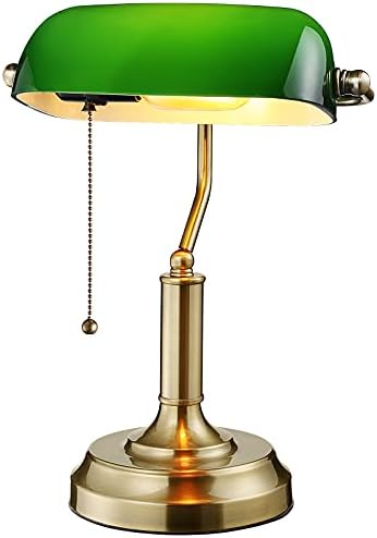 TORCHSTAR Green Glass Bankers Desk Lamp with Pull Chain, E26 Base by TORCHSTAR