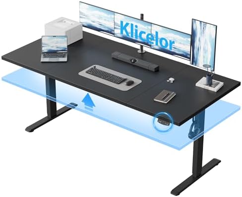 Klicelor 71 Inch Large Electric Standing Desk, Height Adjustable Office Desk, Sit Stand Up Computer Gaming Desk with Memory Preset, Three-Piece Desktop, Black by Klicelor