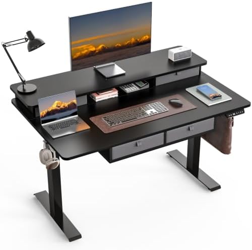 48 x 30 Inch Electric Standing Desk with 4 Drawers, Classic Black by ExaDesk