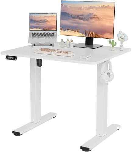 LongKe Electric Standing Desk Adjustable Height, 32x20 Inches Sit Stand up Desktop for Home Office, Ergonomic Rising Computer Table with Memory Preset, White by Unknown