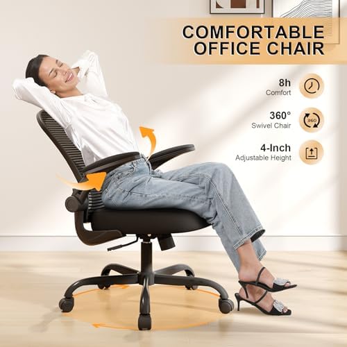 Office Chair, Ergonomic Desk Chairs 330LBS Capacity High Back Mesh Computer Chair with Flip-up Armrests, Comfy Work Chair with Adjustable Lumbar Support, Rolling Chair - Image 4