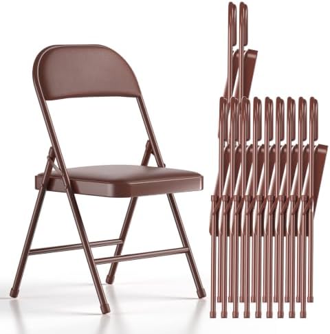 Nazhura Folding Chairs with Padded Vinyl Cushion Chairs with Comfortable Cushion and Durable Steel Frame for Home and Office, for Indoor and Outdoor Events (Brown, Vinyl, 12 Pack) by NazhuraGoodCompanionAtHome