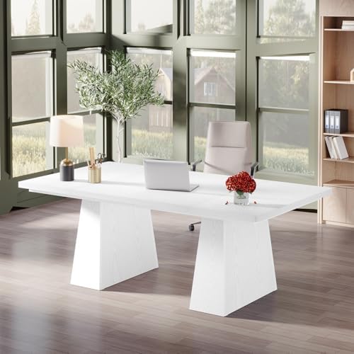 Tribesigns 63-Inch Executive Desk, Large Office Computer Desk with Double Pedestal, Modern Simple Workstations Writing Table Conference Table Business Furniture for Home Office, White - Image 4